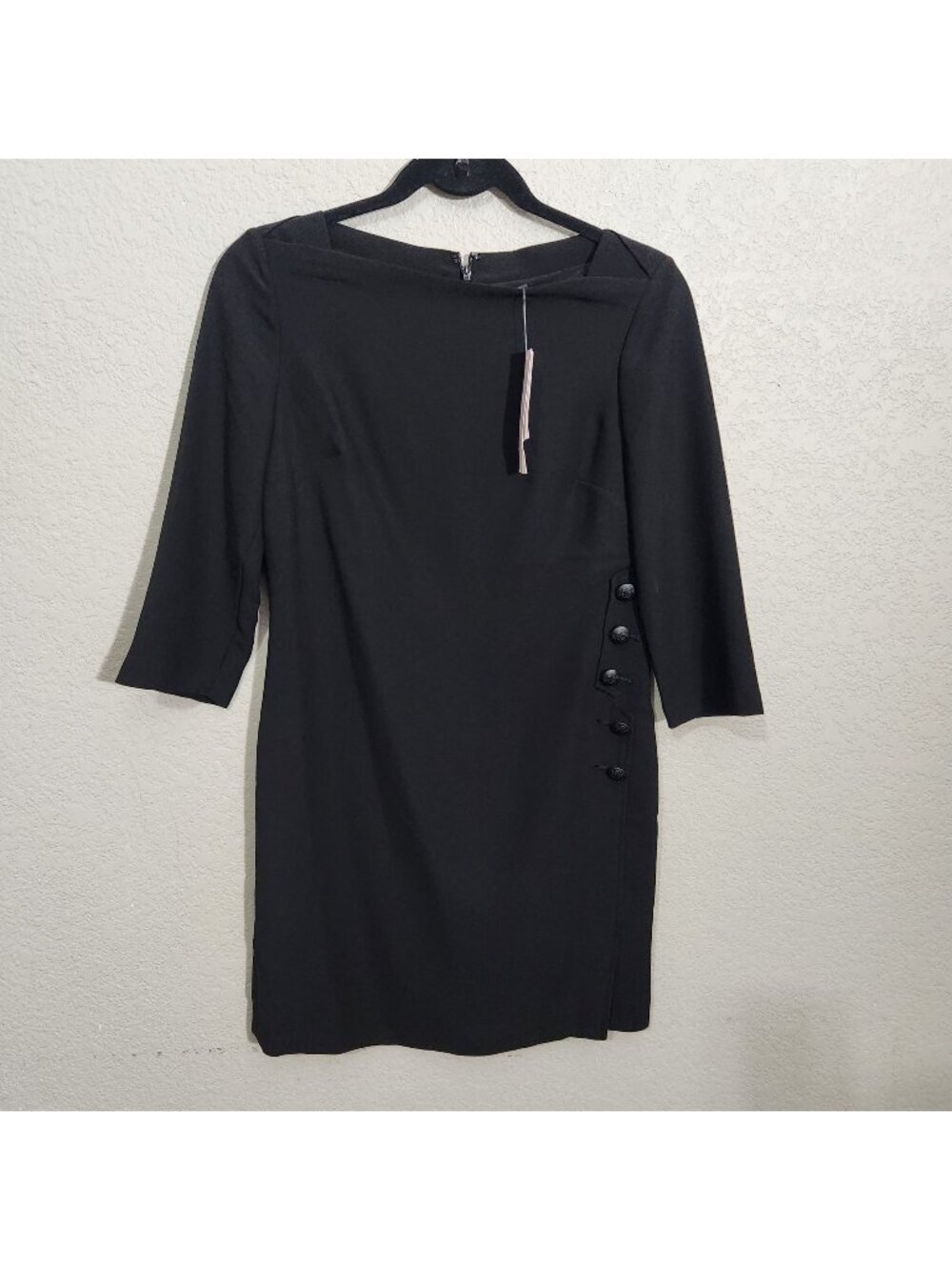 Republic Dress Size 2P Black Petite Side Button Detail & 3/4 Sleeves